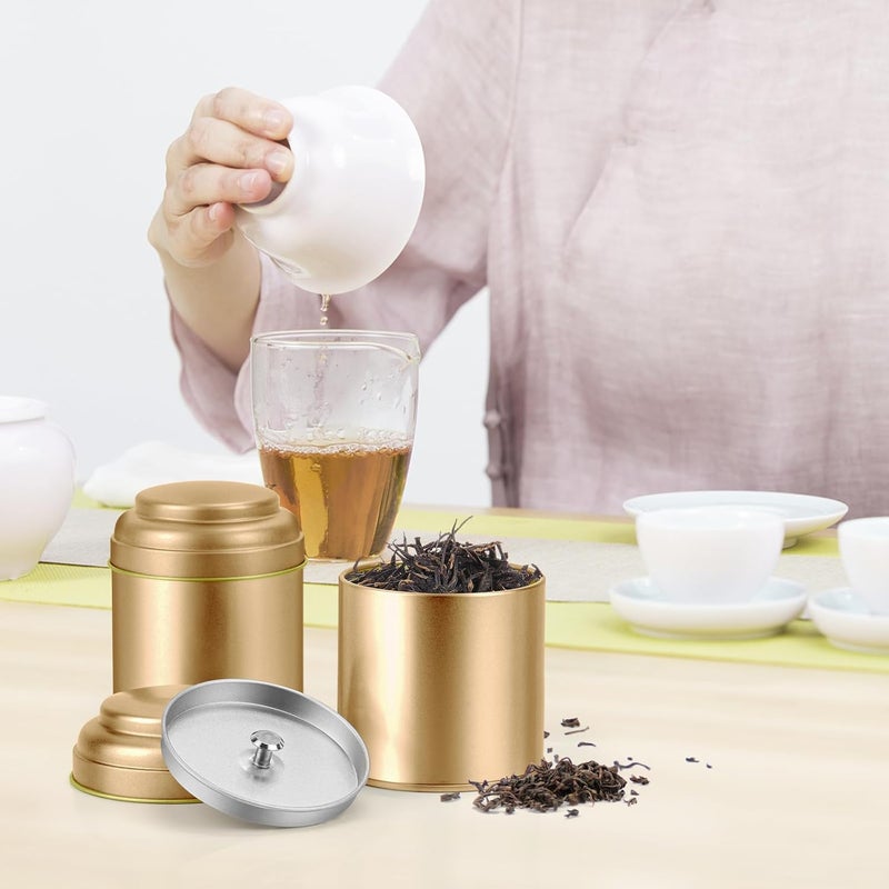 TRISCO Tea Tin with Airtight Double Lids for Loose Leaf Tea Storage, 8 Fl Oz Kitchen Small Tin Can Tea Canisters for Loose Tea Coffee Sugar Candy Spices, Holiday Gift(Golden 6 Pcs) - Image 5